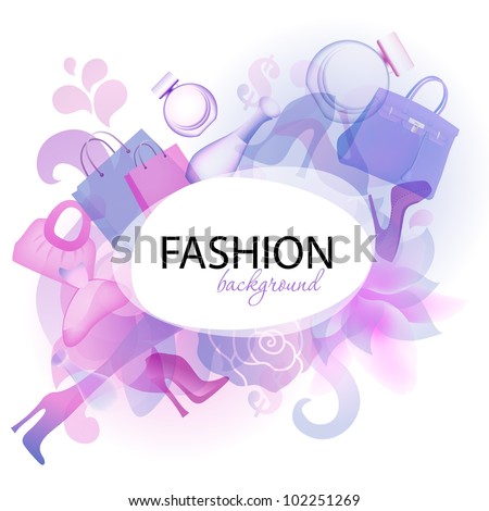 eps10 fantasy background with colored shoes, flowers, perfume and bags