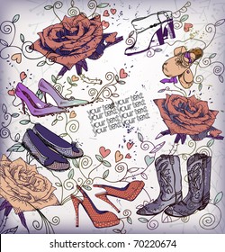 eps10 fashion background with shoes and roses