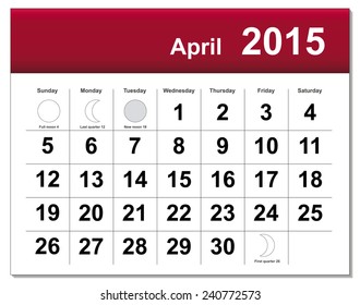 EPS10 file. April 2015 calendar. The EPS file includes the version in blue, green and black in different layers