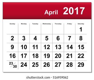 EPS10 file. April 2017 calendar. The EPS file includes the version in blue and black in different layers