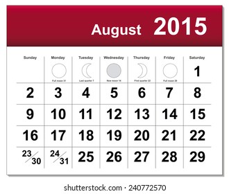 EPS10 file. August 2015 calendar. The EPS file includes the version in blue, green and black in different layers