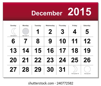 EPS10 file. December 2015 calendar. The EPS file includes the version in blue, green and black in different layers