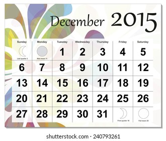 EPS10 file. December 2015 calendar. The EPS file includes the version in blue, green and black in different layers