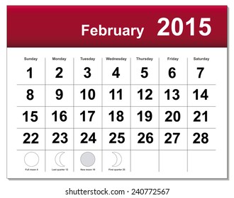 EPS10 file. February 2015 calendar. The EPS file includes the version in blue, green and black in different layers
