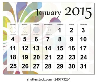 EPS10 file. January 2015 calendar. The EPS file includes the version in blue, green and black in different layers