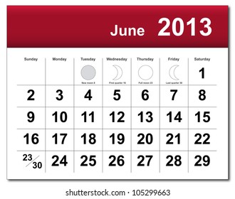 EPS10 file. June 2013 calendar. The EPS file includes the version in blue, green and black in different layers