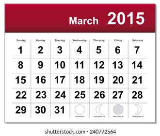 EPS10 file. March 2015 calendar. The EPS file includes the version in blue, green and black in different layers