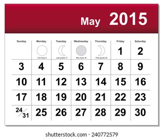 EPS10 file. May 2015 calendar. The EPS file includes the version in blue, green and black in different layers