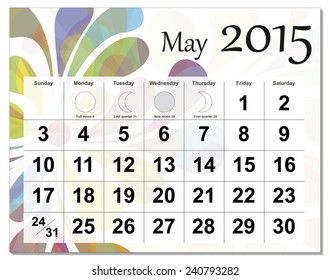 EPS10 file. May 2015 calendar. The EPS file includes the version in blue, green and black in different layers