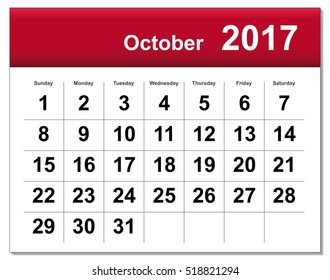 EPS10 file. October 2017 calendar. The EPS file includes the version in blue and black in different layers