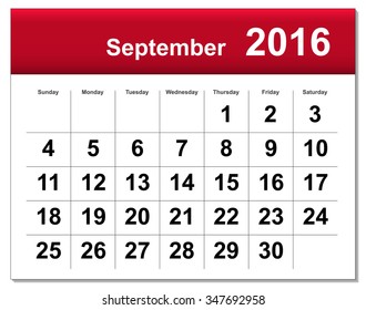 EPS10 file. September 2016 calendar. The EPS file includes the version in blue, green and black in different layers