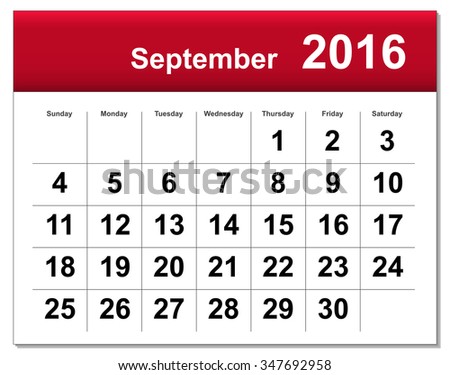 EPS10 file. September 2016 calendar. The EPS file includes the version in blue, green and black in different layers