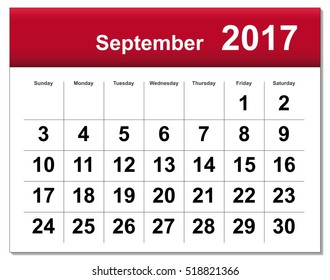 EPS10 file. September 2017 calendar. The EPS file includes the version in blue and black in different layers