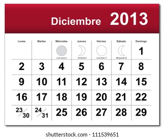 EPS10 file. Spanish version of December 2013 calendar. The EPS file includes the version in blue, green and black in different layers