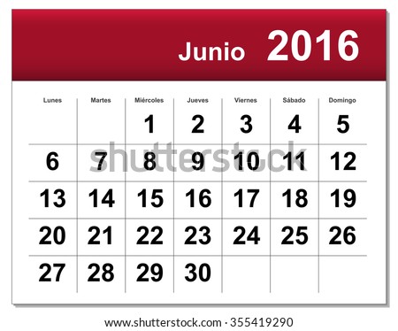 EPS10 file. Spanish version of June 2016 calendar. The EPS file includes the version in blue, green and black in different layers