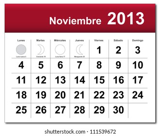 EPS10 file. Spanish version of November 2013 calendar. The EPS file includes the version in blue, green and black in different layers