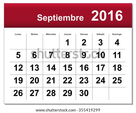 EPS10 file. Spanish version of September 2016 calendar. The EPS file includes the version in blue, green and black in different layers