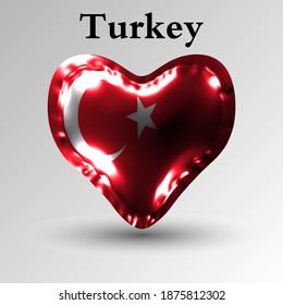 eps10. The flag of Turkey on an air ball in the form of a heart made of glossy material.