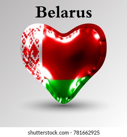 eps10. Flags of the countries of Europe. The flag of Belarus on an air ball in the form of a heart made of glossy material.