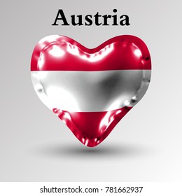 eps10. Flags of the countries of Europe. The flag of Austria on an air ball in the form of a heart made of glossy material.