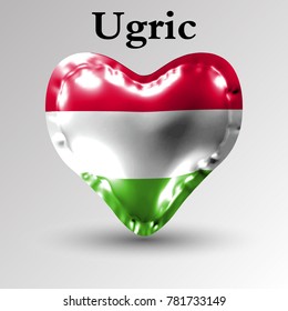 eps10. Flags of the countries of Europe. The flag of Ugric on an air ball in the form of a heart made of glossy material.
