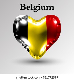 eps10. Flags of the countries of Europe. The flag of Belgium on an air ball in the form of a heart made of glossy material.