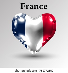 eps10. Flags of the countries of Europe. The flag of France on an air ball in the form of a heart made of glossy material.