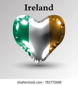eps10. Flags of the countries of Europe. The flag of Ireland on an air ball in the form of a heart made of glossy material.