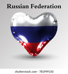 eps10. Flags of the countries of Europe. The flag of Russian Federation on an air ball in the form of a heart made of glossy material.