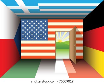 eps10 flags in room illustration