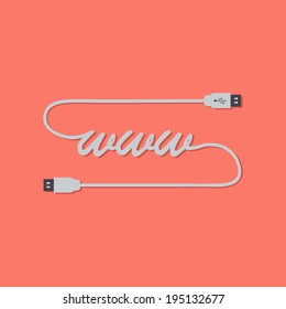 EPS10 flat UI usb cable and plug illustration forming the word www for web design, banner, background - soft red, grey version