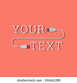 EPS10 flat UI usb cable and plug illustration for web design, banner, background - soft red, grey version