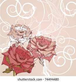 eps10 floral background with blooming roses and white swirls