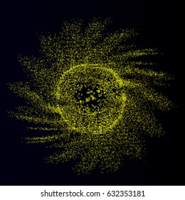 EPS10 format. Array with Dynamic Emitted Particles. 3D Technology Style. A Glowing Grid. Abstract Background. Vector Illustration.