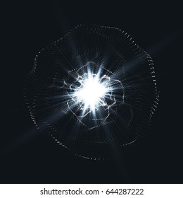 EPS10 format. Array with Dynamic Emitted Particles. 3D Technology Style. A Glowing Grid. Abstract Background. Vector Illustration.