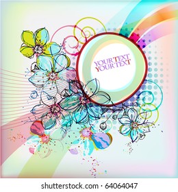 eps10 frame with colored flowers and bands