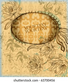 eps10 frame with hand drawn flowers and plants