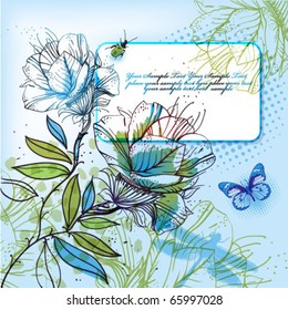 eps10 frame with hand drawn flowers bugs and butterflies