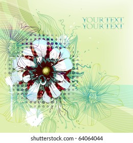 eps10 fresh background with a colored flower and hand drawn plants