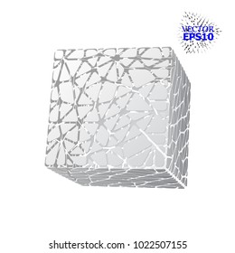 EPS10. The geometric figure of the cube is made up of segments in the Voronoi style. illustration. 3d illustration
