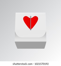 EPS10. Gift box with red hearts vector illustration isolated on white background
