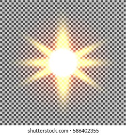 eps10. Glow light effect. Starburst with sparkles on transparent background. Vector illustration. Sun. Christmas flash. dust