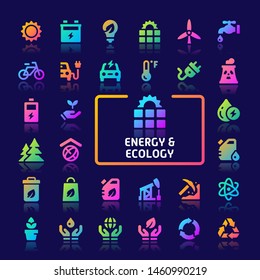 EPS10 gradient vector icons related to energy and ecology. Symbols such as green and eco-friendly energy are included in this set.
