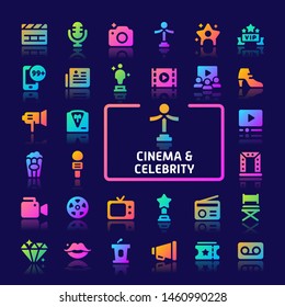 EPS10 gradient vector icons related to cinema   celebrity  Symbols such as awards  superstars   movie equipments are included in this set 