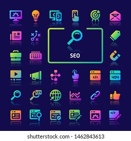 EPS10 gradient vector icons related to search engine optimization ( SEO ). Symbols such as dashboard, statistic, analysis and strategy are included.