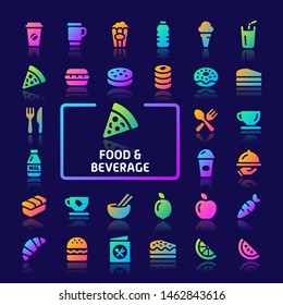 EPS10 gradient vector icons related to foods and beverages. Symbols such as vegetables and snacks are included in this set.