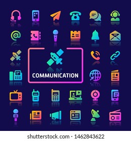 EPS10 gradient vector icons related to communication technology. Symbols such as telephones, telecommunication equipments & the Internet are included.