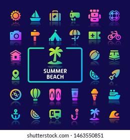 EPS10 gradient vector icons related to summer vacation. Symbols such as beach and summer activity are included in this set.