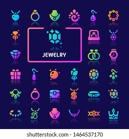 EPS10 gradient vector icons related to jewellery. Symbols such as diamond, wearable accessories, earrings and necklace are included in this set.