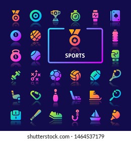 EPS10 gradient vector icons related to sports. Symbols such as sport equipments are included in this set.